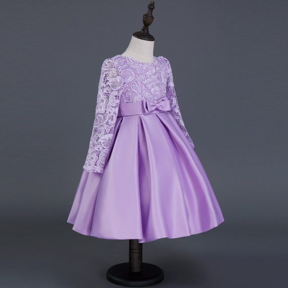 Carisa Europe and America autumn and winter children's dress princess dress long sleeve flower girl dress female purple lace costumes wholesale - Image 6