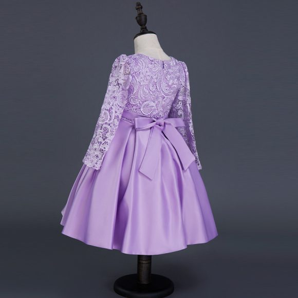 Carisa Europe and America autumn and winter children's dress princess dress long sleeve flower girl dress female purple lace costumes wholesale - Image 7