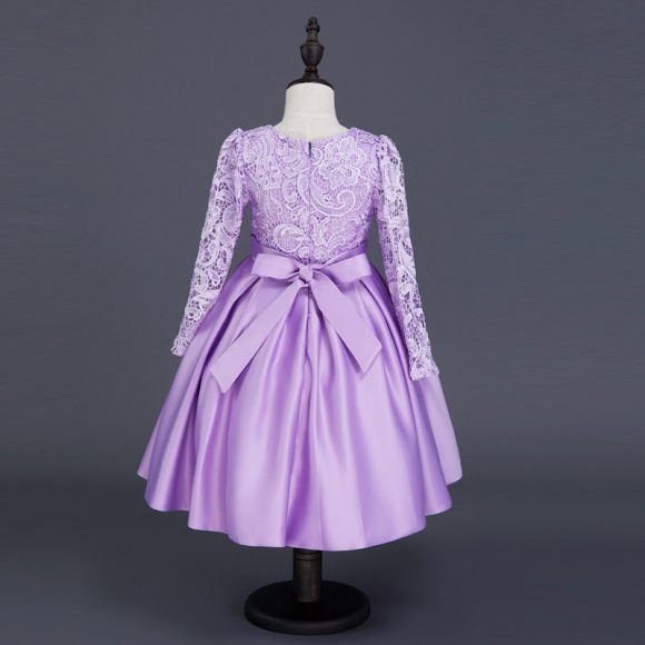 Carisa Europe and America autumn and winter children's dress princess dress long sleeve flower girl dress female purple lace costumes wholesale - Image 3