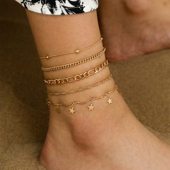 Simple Graceful Metal Chain Retro Creative Snake Chain Anklet Five-piece Set - Image 10