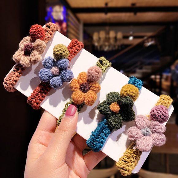 Woolen flowers tie hair elastic - Image 7