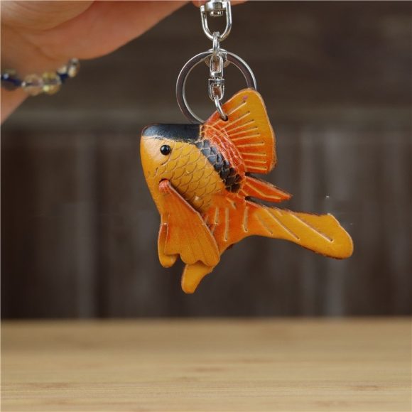 First Layer Cowhide Small Goldfish Handbag Pendant Keychain - Image 3