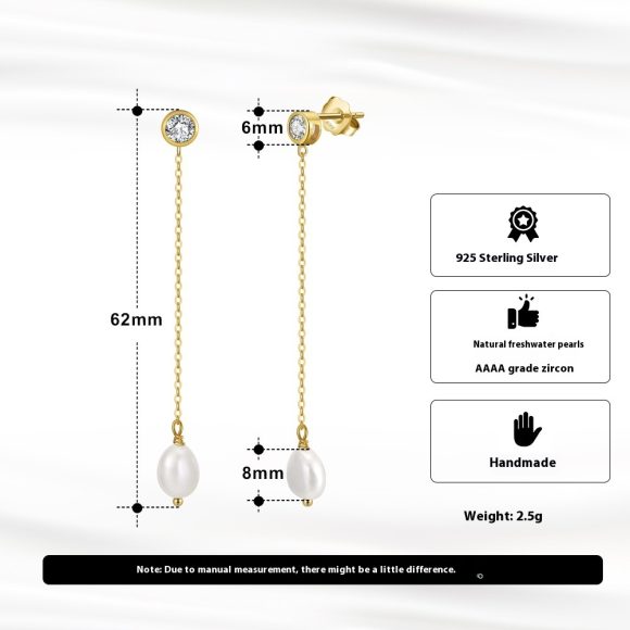 S925 Sterling Silver Ear Line Natural Freshwater Pearl - Image 3