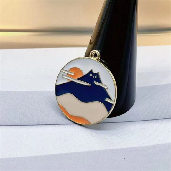 Cartoon Cat Landscape Painting Alloy Drop Oil Pendant - Image 5