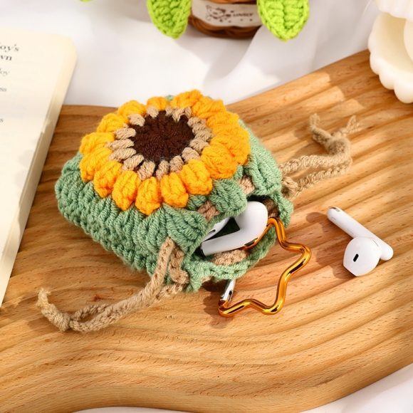 Wool Hand-woven Sunflower Earphone Bag Finished Pendant - Image 2