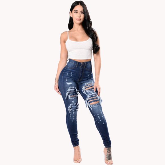 Women's Ripped Denim Washed Denim Pants - Image 5