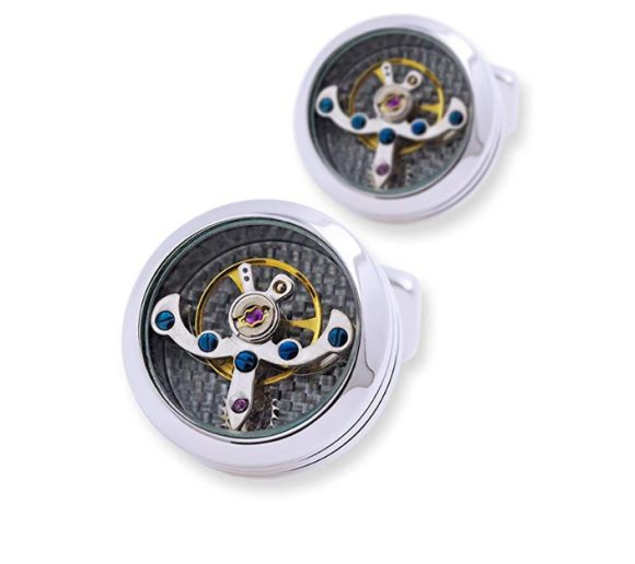 Tourbillon Movement French Shirt Cufflinks Stainless Steel Mechanical - Image 2