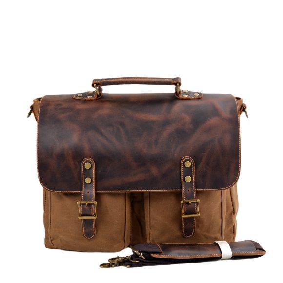 Waterproof Canvas Stitching Leather Briefcase Handbag - Image 7