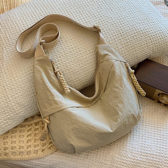 Washed Wrinkled Nylon Shoulder Travel Messenger Bag - Image 5