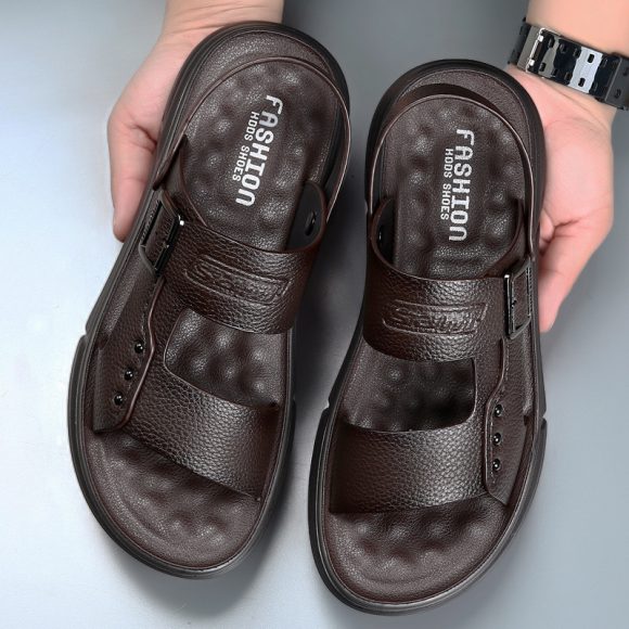 Soft Leather Men's Casual Beach Shoes Latex Pad - Image 5