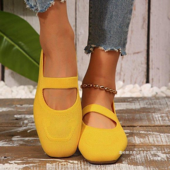 Plus Size Hollow-out Fly Knit Flat Bottom Pumps Women - Image 7