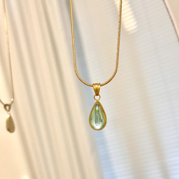 Simple Retro Water Drop Aquamarine Necklace For Women - Image 2