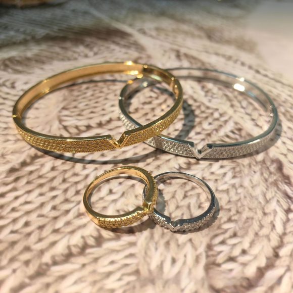 V-shaped 18K Genuine Gold Electroplated Bracelet Ring Set - Image 9
