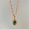 Olive Shaped Horse Eye Zircon Full Drill Titanium Steel Necklace - Image 6