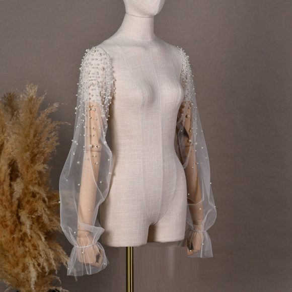 High-grade Pearl Mesh Oversleeves Detachable Plus Sleeves Two-way Wear Wedding Accessories - Image 8