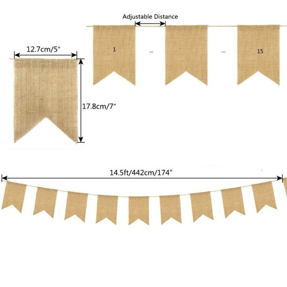 15 PCs Linen For Wedding Decoration Pennant Party Wedding Dovetail Pennant Linen Hanging Flag - Image 10