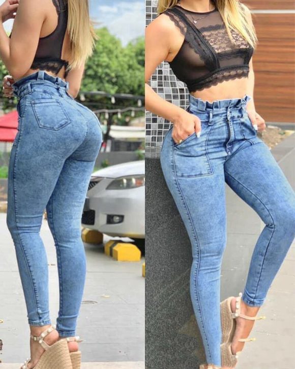 European And American Women's Skinny Jeans With Wood Ears - Image 2