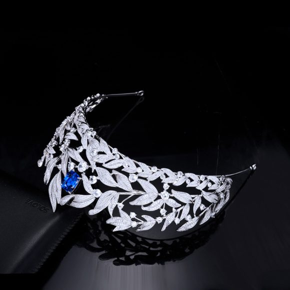 Sapphire Crown Copper Micro Inlay AAA Zircon Crown Wedding Headdress - Image 3