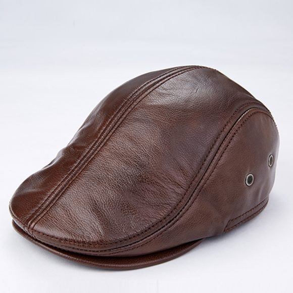 Men Genuine Cowhide With Ear Flaps Beret Hats - Image 5