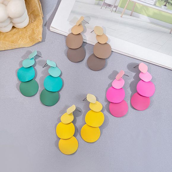 Macaron Wafer Tassel Stud Earrings Korean Style