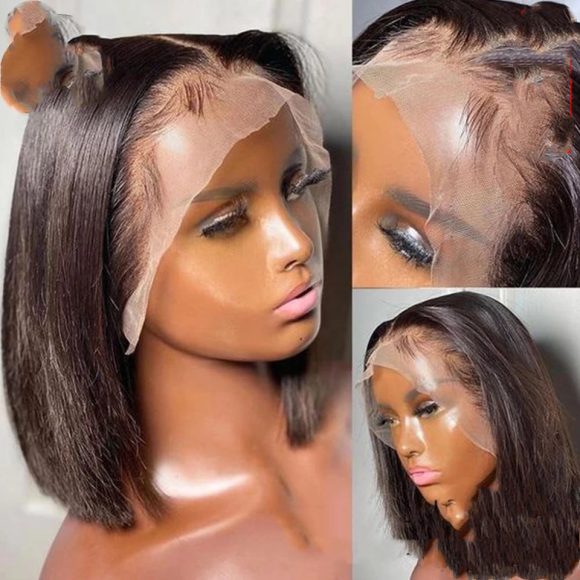 Short Bob Wig Bone Straight 13x4 Transparent Lace Front Wigs - Image 2