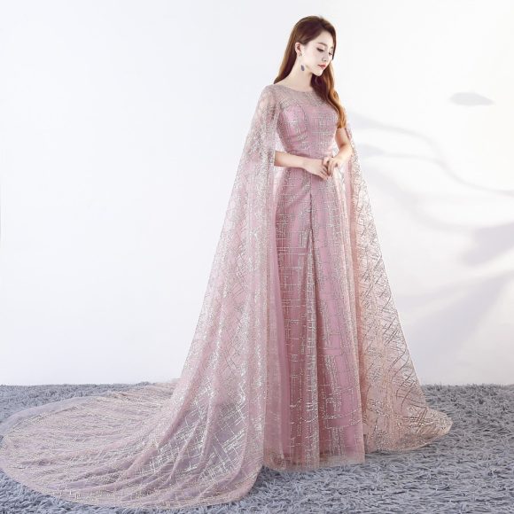Long Slim Cloak Trailer Performance Dress - Image 3