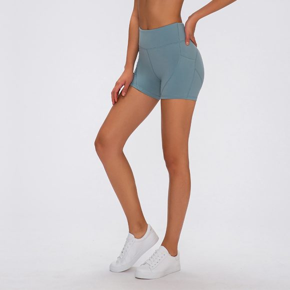 SHINBENE Anti-sweat Plain Sport Athletic Shorts Women High Waisted Soft Cotton Feel Fitness Yoga Shorts with Two Side Pocket - Image 3