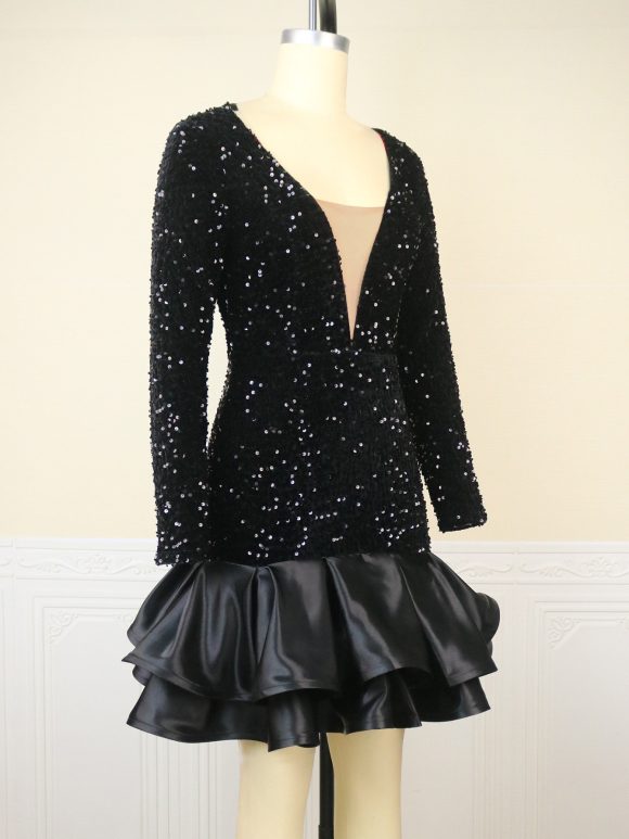 See-through Deep V-neck Sequins Dress Banquet Ball Party Short Dress - Image 6
