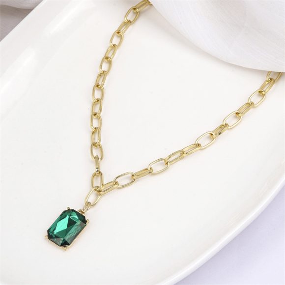 Fashionable Retro Emerald Rhinestone Necklace For Women - Image 6
