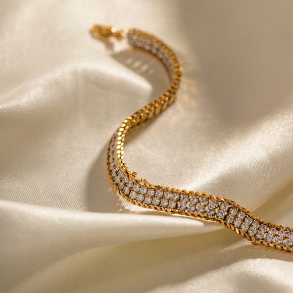 18K Gold Double-layer White Zircon Bracelet - Image 3