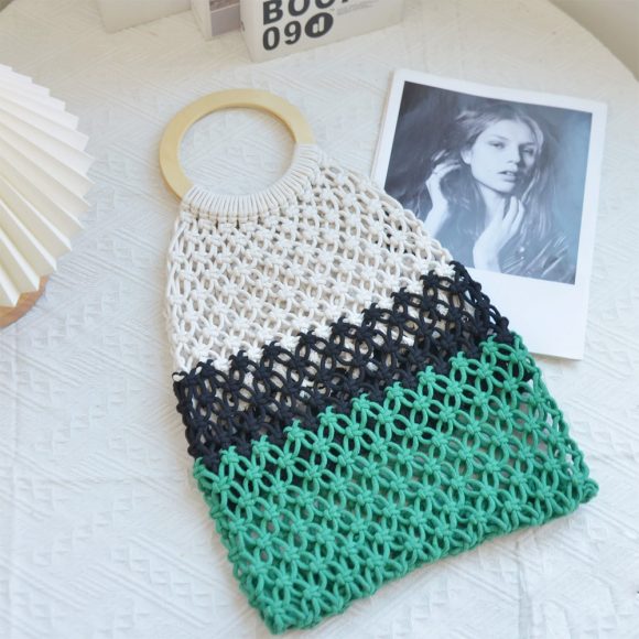 2024 New Coarse Cotton Rope Woven Bag Handbags Women Fashion Casual Vacation Beach Tote Bag Simple Straw Shoulder Bags Summer Personality Sense Of Luxury Simple Small Tote For Women - Image 3
