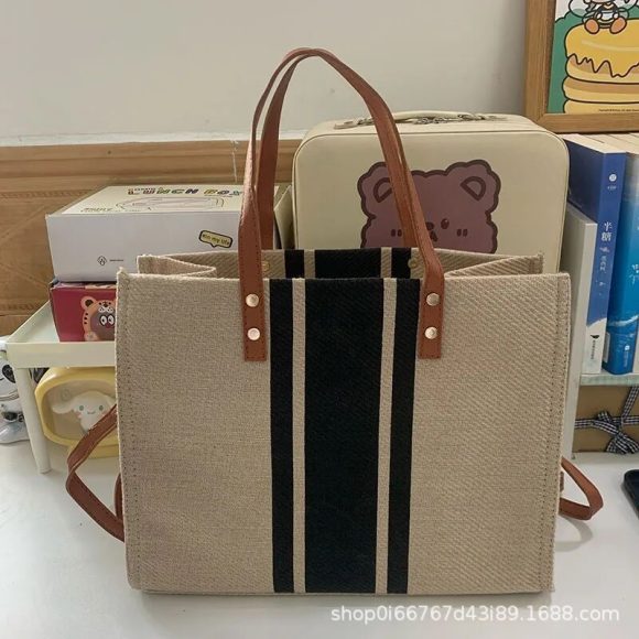 Women's Portable Briefcase Professional Commute Striped Minimalist Shoulder Bag - Image 3