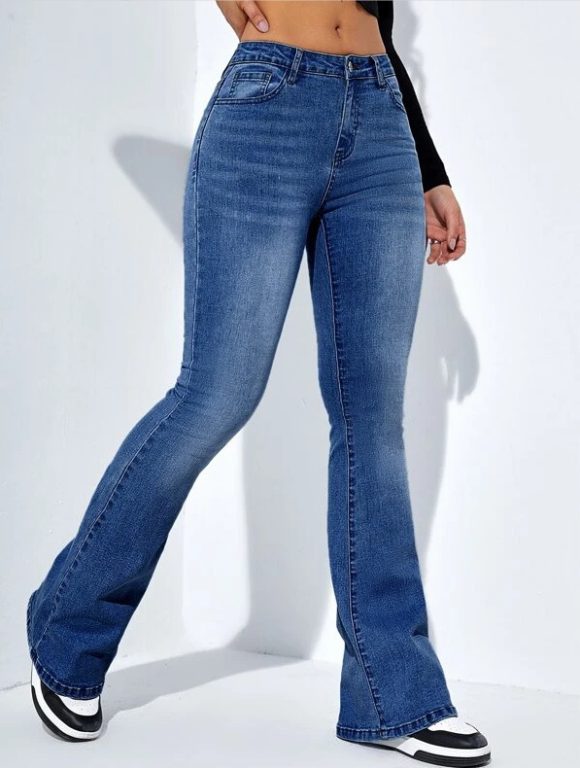 Women's Slim-fit Jeans Pants With Flared Design Fashion Casual High Waist Stretch Trousers - Image 3