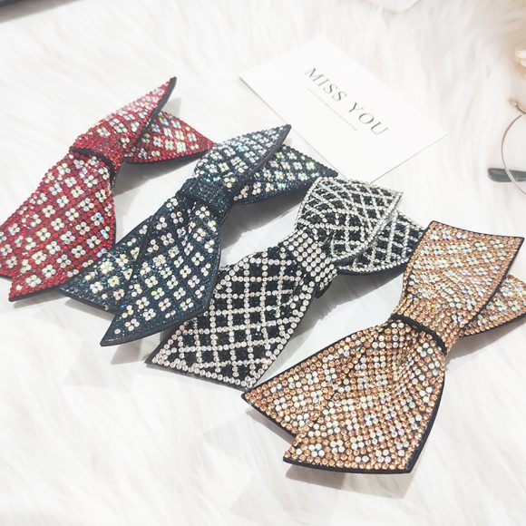 Women's Double Black Big Bowknot Full Rhinestone Hairpin - Image 3