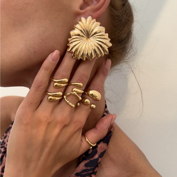 Metal Liquid Lava Ring Water Drop Hug Finger Ring Finger Ring Earrings Suit - Image 5