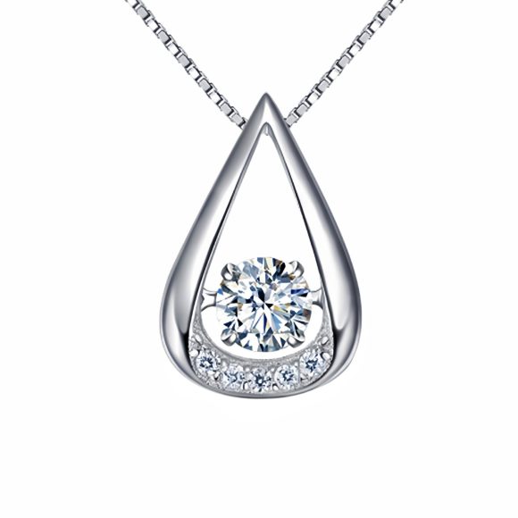 White Gold Plated Drop-shaped Diamond-embedded Smart Pendant Necklace - Image 7