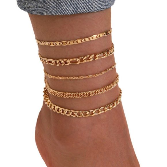 Simple Graceful Metal Chain Retro Creative Snake Chain Anklet Five-piece Set - Image 2