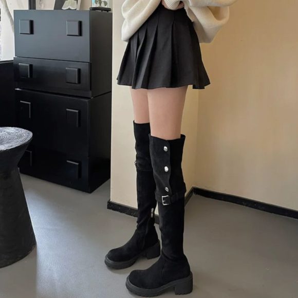 Thick Bottom Increased By Slim Fit Suede Knee-high Boots - Image 3