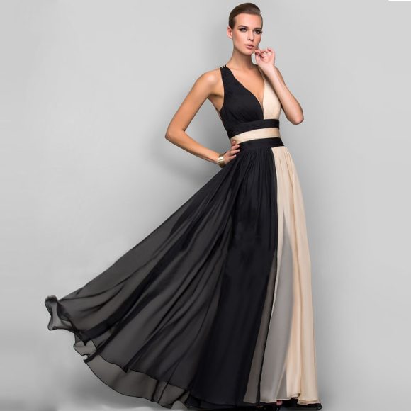 European and American fashion V-neck backless color dress skirt long dress - Image 2