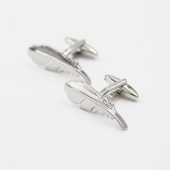 Simple Men's French Style Silver Feather Shape Cufflinks Nail - Image 6