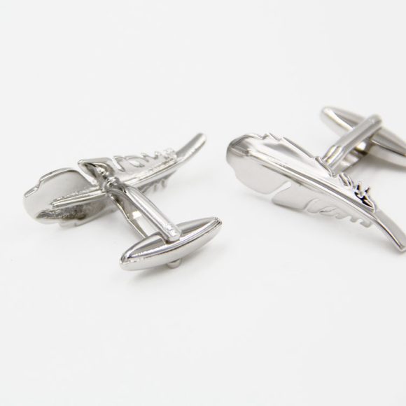 Simple Men's French Style Silver Feather Shape Cufflinks Nail - Image 3
