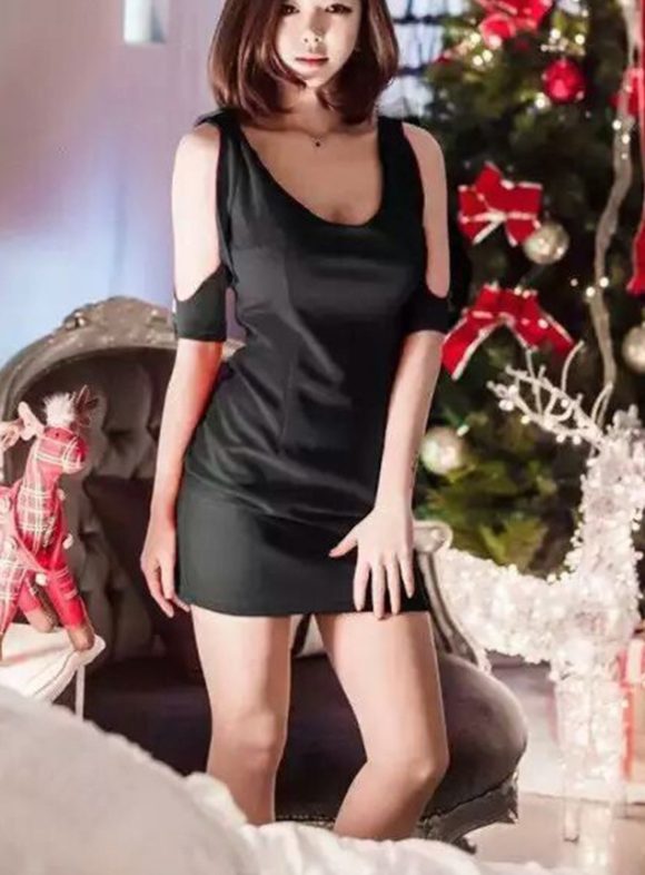Low Cut Off Shoulder Base Mini Skirt Dress - Image 7