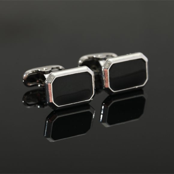 European And American Round Geometric Black Gemstone Cufflinks - Image 8