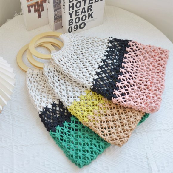 2024 New Coarse Cotton Rope Woven Bag Handbags Women Fashion Casual Vacation Beach Tote Bag Simple Straw Shoulder Bags Summer Personality Sense Of Luxury Simple Small Tote For Women - Image 2