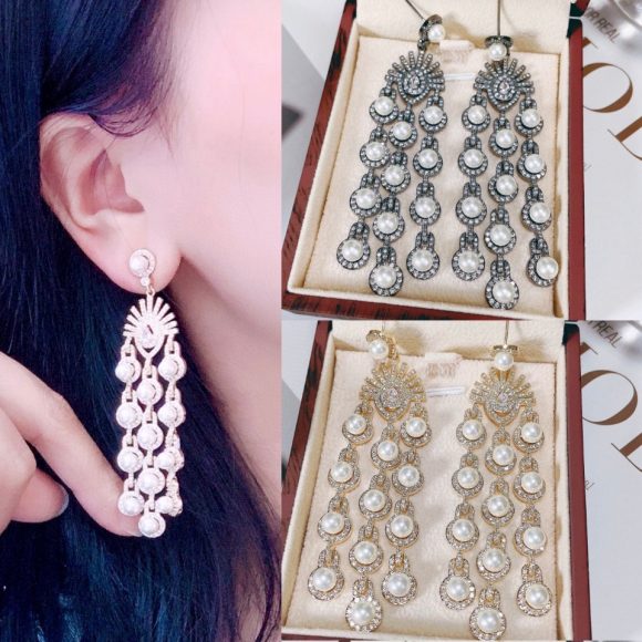 Micro Inlay Zircon Style Beaded Fringe Earrings - Image 5