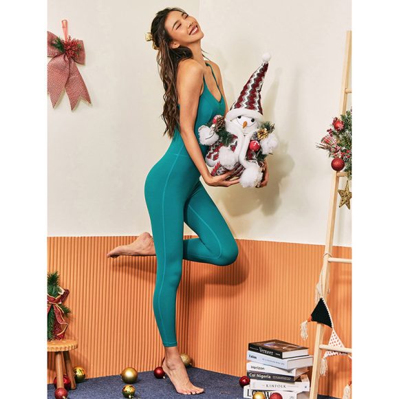 Yoga Jumpsuits Double Thin Shoulder Strap Cross Back Sport Bodysuits With PadsStretchy - Image 2