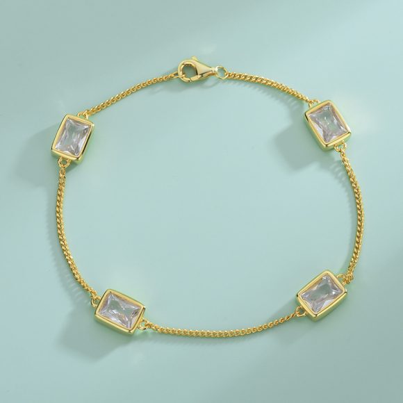 Simple Gold-plated S925 Sterling Silver CZ Zircon Rectangle Women's Suit Jewelry - Image 3