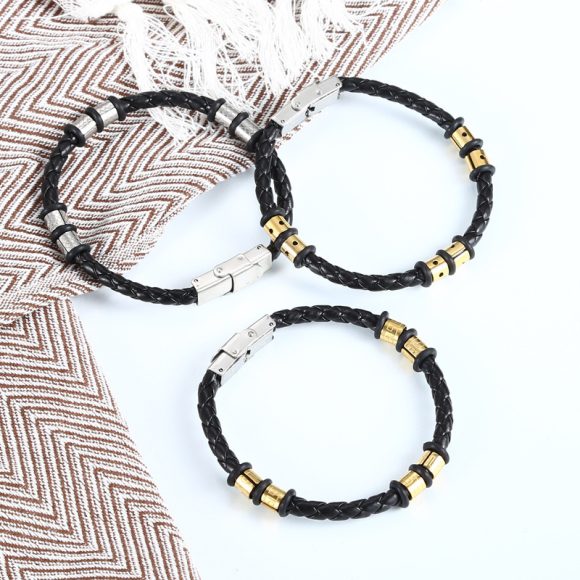 Stainless Steel Woven Leather String Couple Bracelet - Image 10