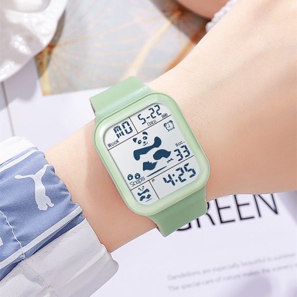 New Square Polychrome Panda Male And Female Students Waterproof Multifunctional Sports Waterproof Net Red Electronic Watch