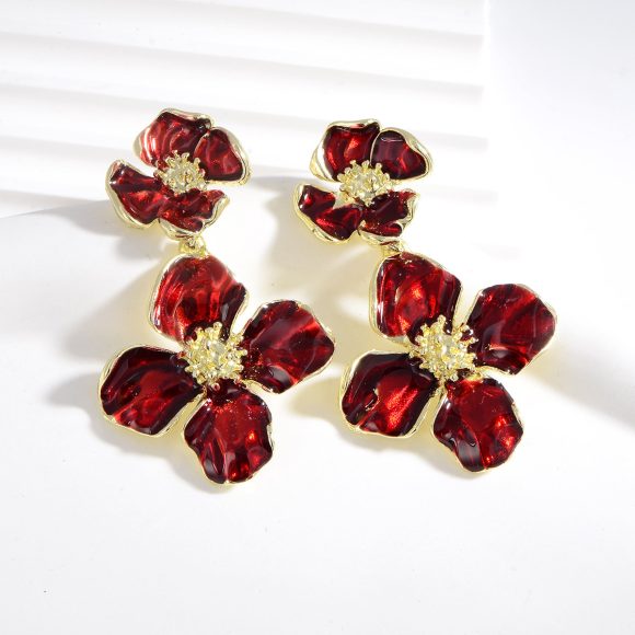 Drop Oil Camellia Earrings Hong Kong Style Retro - Image 10